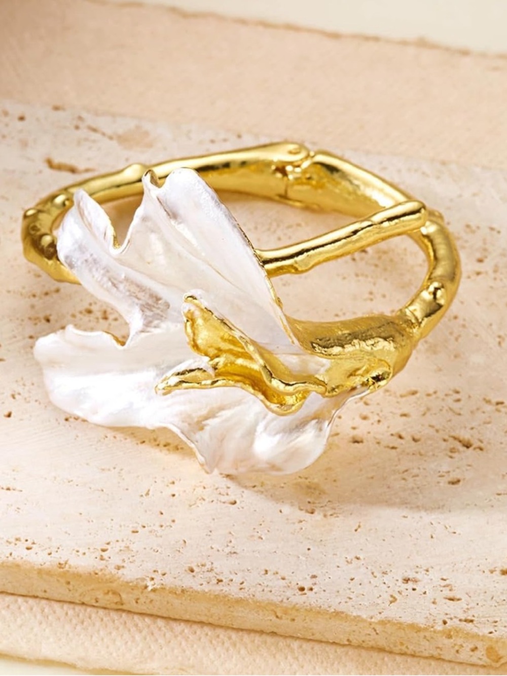 Anthropologie Gold and Silver Floral Petal Cuff Bracelet - Picture 6 of 6